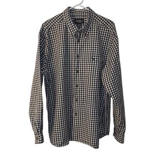 Eddie Bauer Cotton Shirt Men's Black And White Plaid Long Sleeve Button Down XL